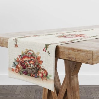Őszi kosaras, gombás asztali futó, 44x140 cm