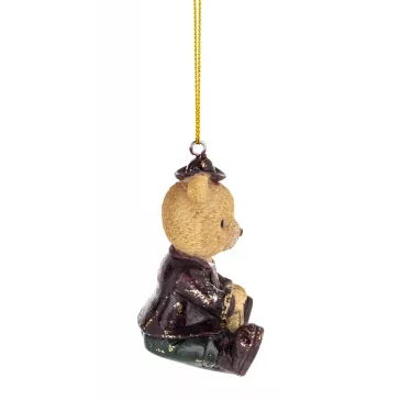 Órás maci karácsonyfadísz – 7,5 cm