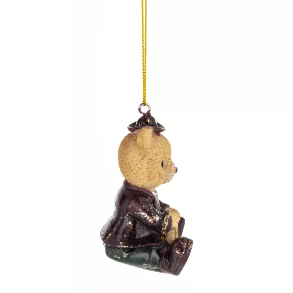 Órás maci karácsonyfadísz – 7,5 cm