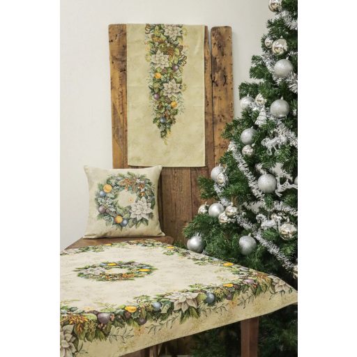 Advent karácsonyi koszorús asztalterítő, 96x100 cm, arany lurex