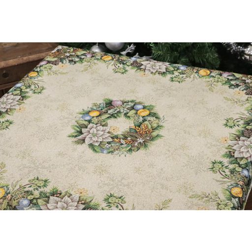 Advent karácsonyi koszorús asztalterítő, 96x100 cm, arany lurex