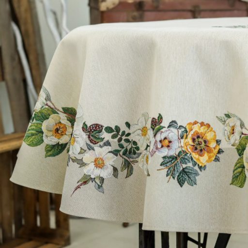 ÁRVÁCSKA VIRÁGOS PRÉMIUM GOBELIN LEPKÉS ASZTALTERÍTŐ, KEREK, 160 CM