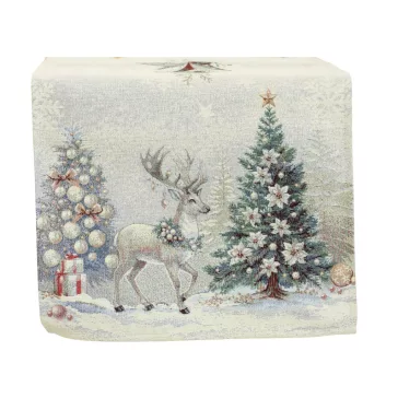   Golden deer arany szarvasos gobelin asztali futó, 37x100 cm, ezüst lurex, gobelin