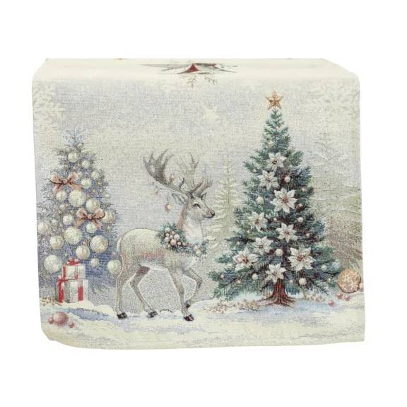 Golden deer arany szarvasos gobelin asztali futó, 37x100 cm, ezüst lurex, gobelin