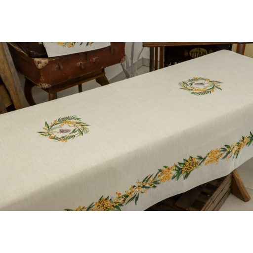 SÁRGA MIMÓZA VIRÁGOS ASZTALTERÍTŐ, XL-ES, 137X240 CM