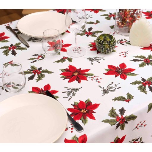 Amarilla mikulásvirágos karácsonyi szennytaszító asztalterítő, XL-es, 150x240 cm