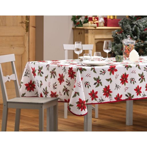 Amarilla mikulásvirágos karácsonyi szennytaszító asztalterítő, XL-es, 150x300 cm
