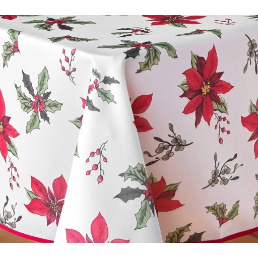 Amarilla mikulásvirágos karácsonyi szennytaszító asztalterítő, XL-es, 150x300 cm