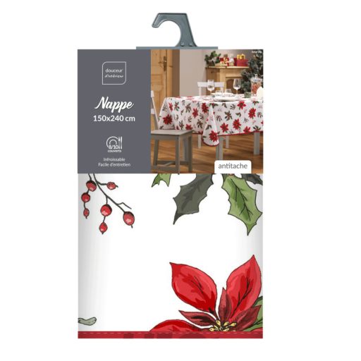 Amarilla mikulásvirágos karácsonyi szennytaszító asztalterítő, XL-es, 150x300 cm