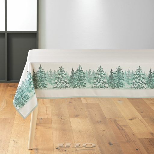 Winter Forest fenyő mintás szennytaszító asztalterítő, XL-es, 150x300 cm