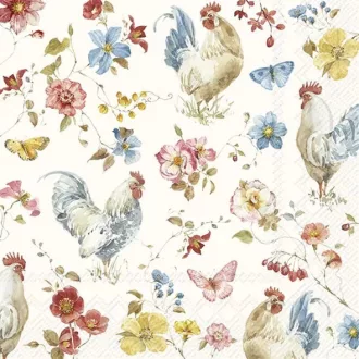   Country rooster kakasos szalvéta, 3 rétegű, 20 db/csomag, IHR