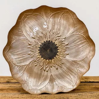 Gerbera lapos üvegtányér 28 cm, mogyoró-bronz