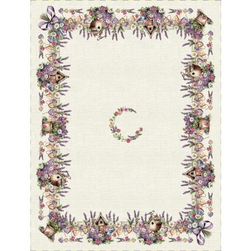 Levendulás, madárházas asztalterítő, 137x180 cm