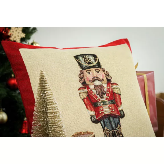 NUTCRACKER DIÓTÖRŐS (FEKETE KALAPOS) DÍSZPÁRNA HUZAT, ARANY LUREX 45X45 CM