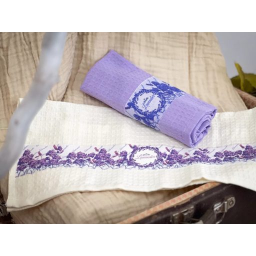 LEVENDULÁS, LAVENDER FELIRATOS KONYHARUHA SZETT DÍSZDOBOZBAN, 2 DB-OS