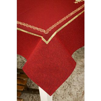   GLORY KARÁCSONYFÁS BORDÓ SZÍNŰ ASZTALKÖZÉP, ARANY LUREX 96 x 100 cm