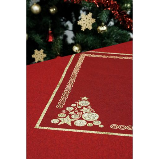 GLORY KARÁCSONYFÁS BORDÓ SZÍNŰ ASZTALKÖZÉP, ARANY LUREX 96 x 100 cm