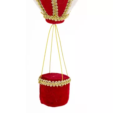   Piros-fehér-arany hőlégballon karácsonyi függődísz 38 cm