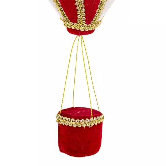 Piros-fehér-arany hőlégballon karácsonyi függődísz 38 cm