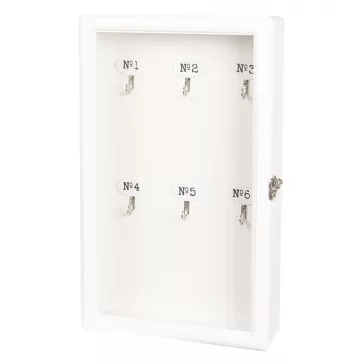   Clayre & Eef fehér fa kulcstartó szekrény üvegajtóval – 24×7×38 cm