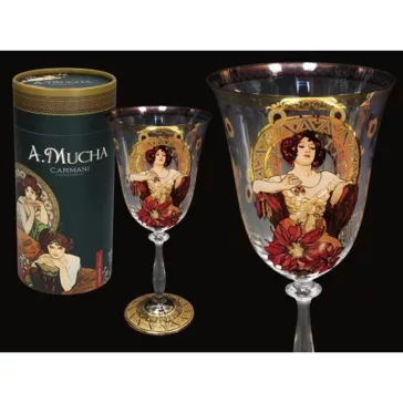 Talpas üvegpohár 350 ml – Mucha Rubin – Díszdobozban