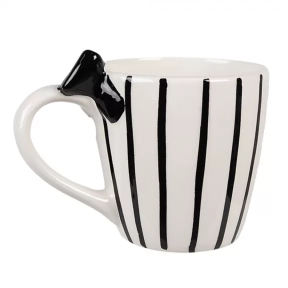 Kerámia bögre, nyuszis, fekete-fehér csíkos, 350 ml