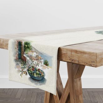 Mykonos mediterrán olivás asztali futó, 44x140 cm