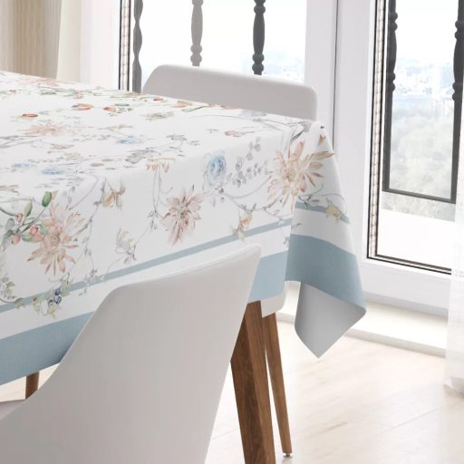 FLORES PASZTELL KÉK VIRÁG MINTÁS 140X240 CM ASZTALTERÍTŐ