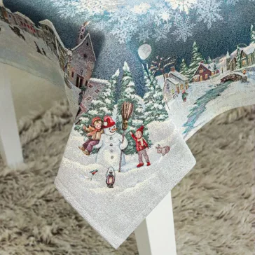   Frosty karácsonyi hóemberes asztalterítő, 137x180 cm, ezüst lurex