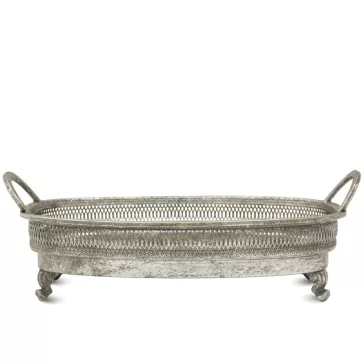 Ezüst színű ovális fém kínálótálca fülekkel 44 cm