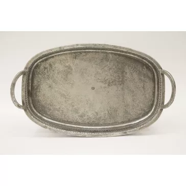 Ezüst színű ovális fém kínálótálca fülekkel 44 cm