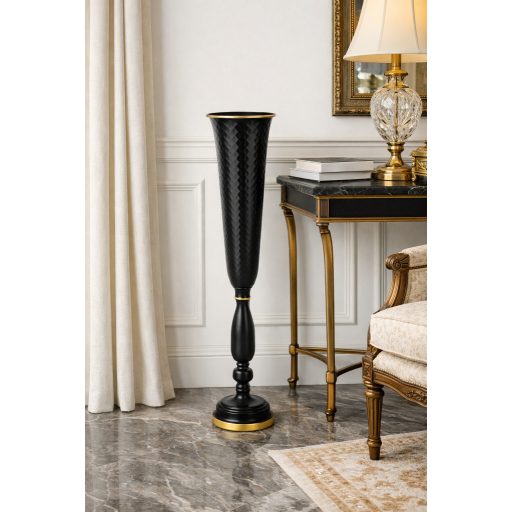 Fekete–arany álló fém váza – 70 cm | elegáns padlóváza modern és klasszikus enteriőrbe