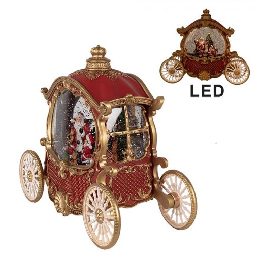 Karácsonyi hintó dekoráció, zenével és LED világítással, 26X11X22 cm