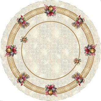   AMIRA KARÁCSONYI GÖMBÖS, PIROS SZALAGOS ASZTALTERÍTŐ, KÖR ALAKÚ, 160 CM, ARANY LUREX
