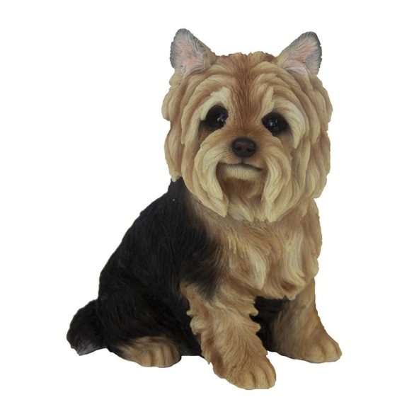 Ülő yorkshire terrier kutya polyresin szobor, kültéri és beltéri dekorációs kiegészítő