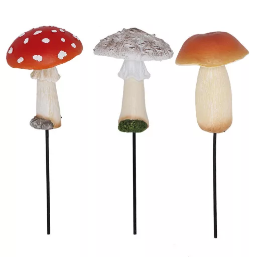 Leszúrható vargánya gomba polyresin szobor, dekoráció,  6 x 6,5 x 19 cm