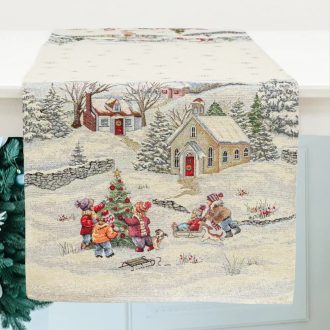   Havas reggel, karácsonyi asztali futó, 37x100 cm, ezüst lurex