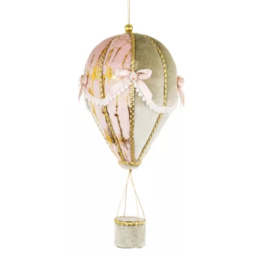   Rózsaszín-arany hőlégballon karácsonyi függődísz 38 cm