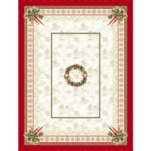 Gyertyás, piros szélű asztalterítő, 137x240 cm, arany lurex