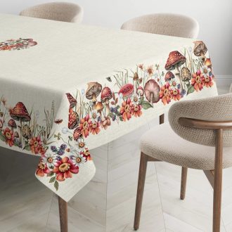 Őszi gombás, virágos asztalterítő, 137x180 cm