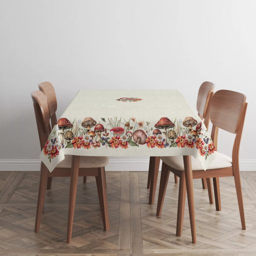 Őszi gombás, virágos asztalterítő, 137x180 cm