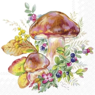   Mushroom season gombás szalvéta (koktél), 3 rétegű, 20 db/csomag, IHR, 25x25 cm