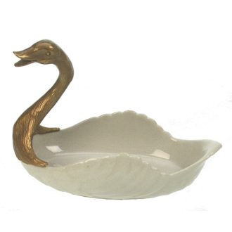 Bronz és porcelán hattyú tál 23x11,5x17cm