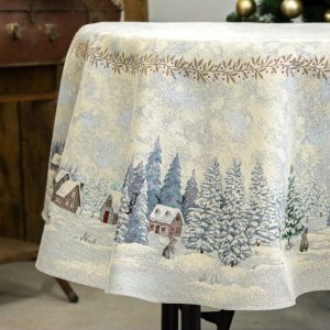 WHITE FOREST NYUSZIK A HÓBAN ASZTALTERÍTŐ, KÖR ALAKÚ, 160 CM, EZÜST LUREX