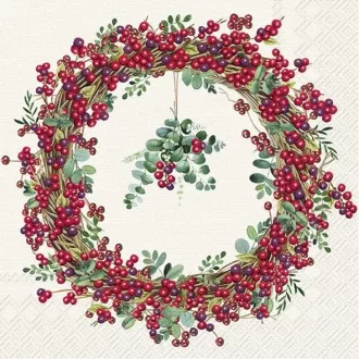   Berry wreath bogyós karácsonyi szalvéta (koktél), 3 rétegű, 20 db/csomag, IHR, 25x25 cm