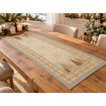   Modern karácsony asztali futó, 37x100 cm, arany lurex, gobelin