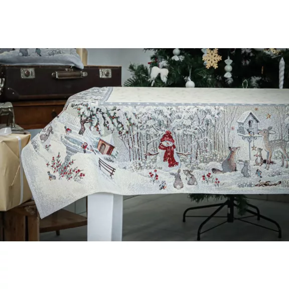 TÉLI ERDŐ ASZTALTERÍTŐ, 137X240 CM, EZÜST LUREX