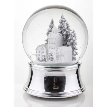   Zenélő, világító karácsonyi hógömb templommal – 16 cm