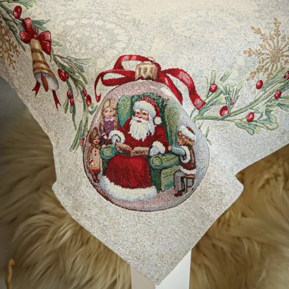 ASZTALTERÍTŐ, XL-ES, EZÜST LUREX 'SANTA', 137 x 240 cm