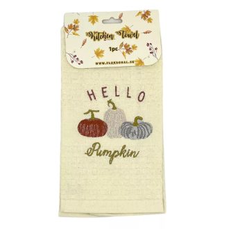   ŐSZI, HELLO PUMPKIN FELIRATOS, HÍMZETT PAMUT KONYHARUHA 1 DB-OS